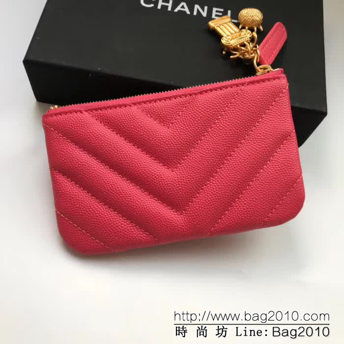 CHANEL香奈兒 頂級原單 18年早春新款系列 零錢包 顆粒壓花牛皮 神廟貓頭鷹吊墜 82365  DJC3104